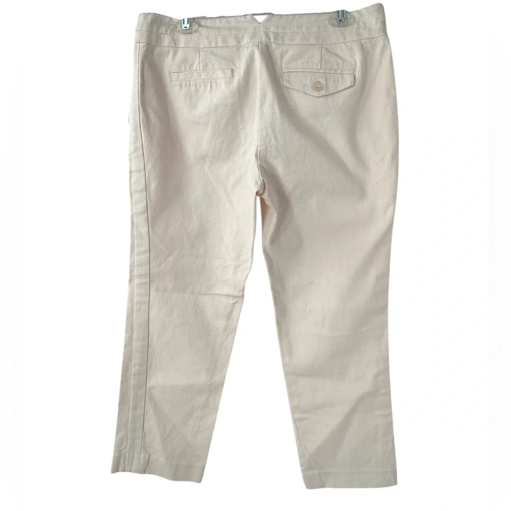 Tory Burch Pinky Ivory Stretch Cotton Ankle Pants Sz 10 Tailored Cropped Trouser